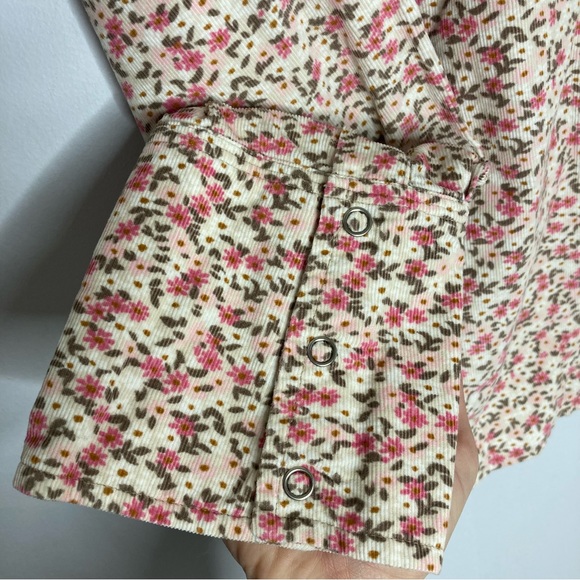J. Jill Size Large Micro Corduroy Ditzy Floral Snap Front Button Down Shirt - Picture 4 of 9